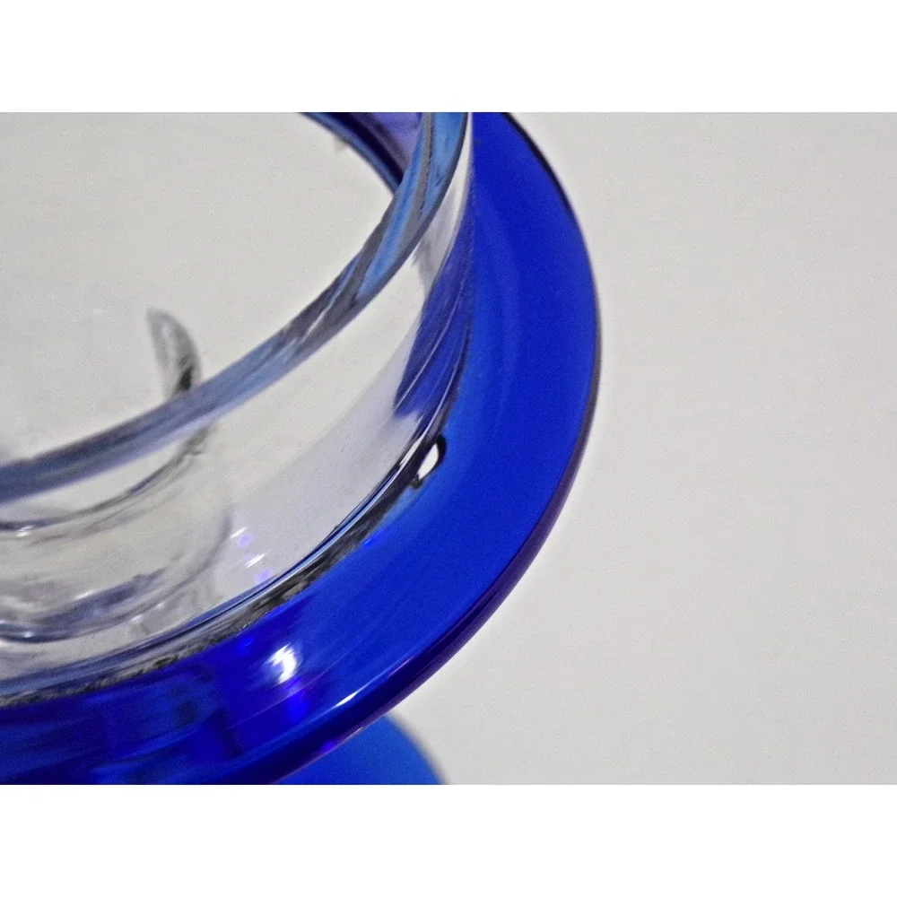 Cobalt Blue & Clear Hand Blown  Twisted Stem Candle Holder 6.5